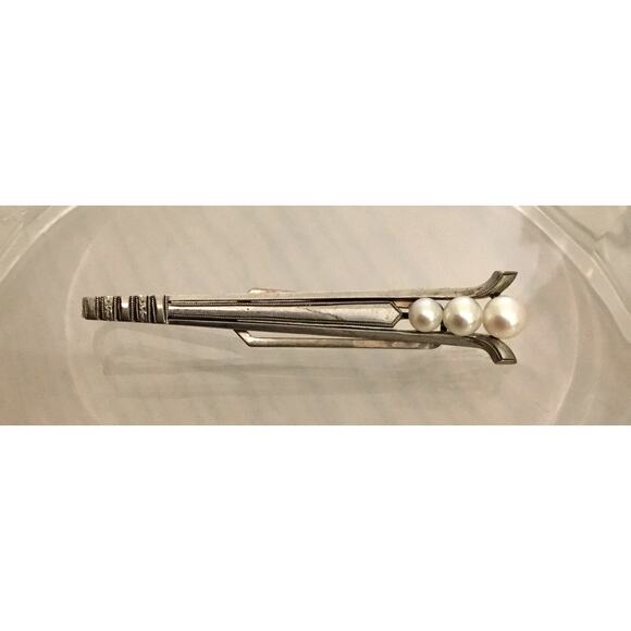 VINTAGE MIKIMOTO TOKYO STERLING GRADUATED 3 PEARL TIE CLIP - Picture 3 of 4
